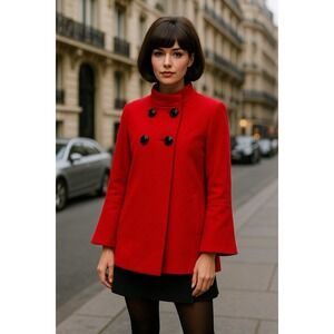Ann Taylor Loft Red PeaCoat Double Breasted M Mod Style Jacket Retro Wool Blend
